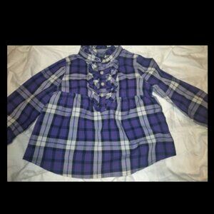 Chaps Ralph Lauren Top Shirt Baby Girls 18M Purple Plaid Buttons Ruffle